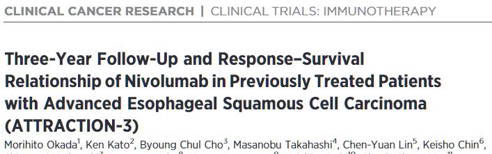 Clin Cancer Res：晚期食管癌采用納武單抗二線治療的長期預(yù)后