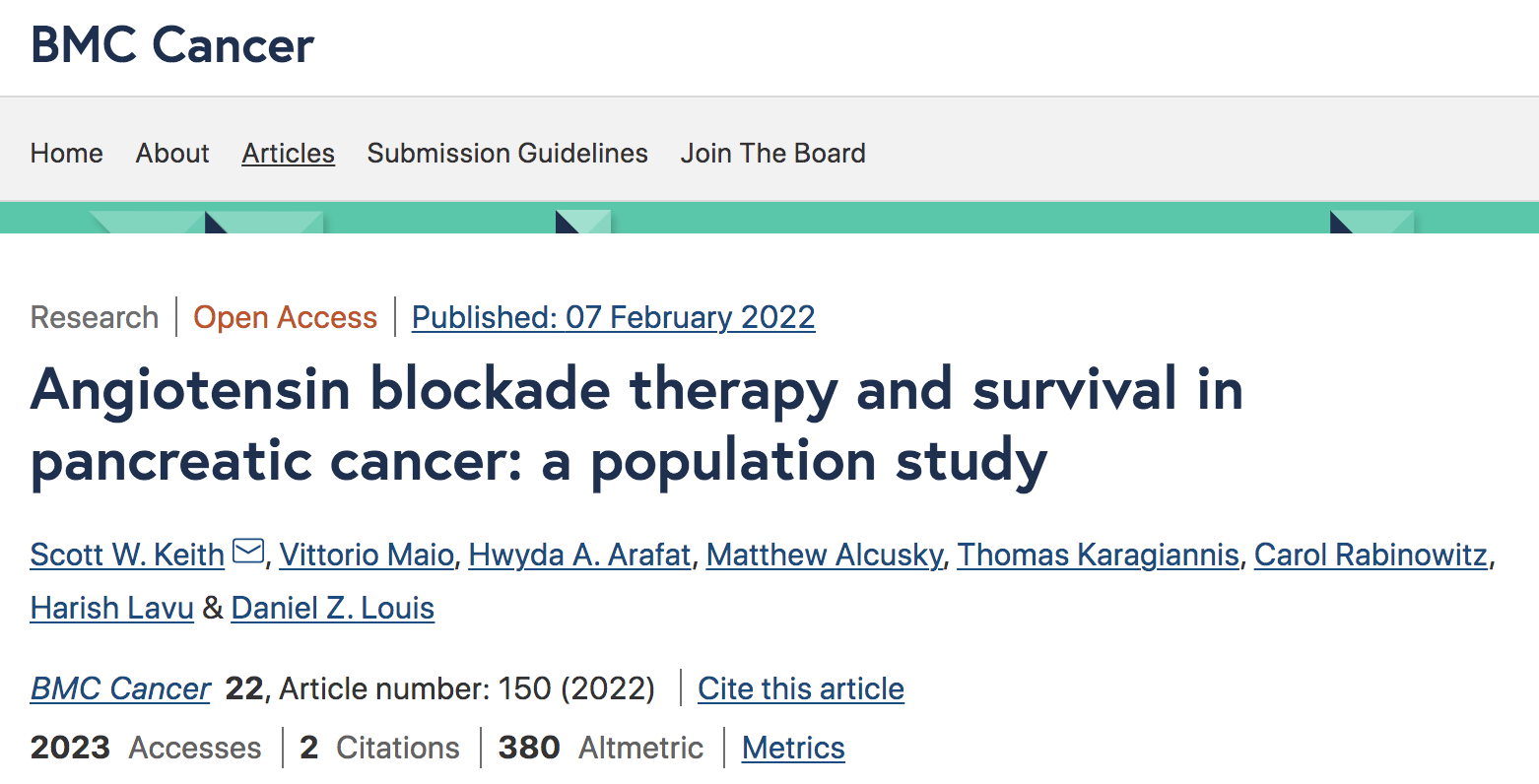 降壓藥也能遏制胰腺癌？ BMC Cancer?發(fā)文：這類藥物可降低20%的死亡風(fēng)險