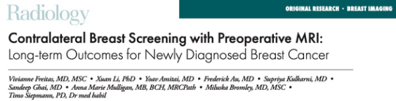 Radiology：術(shù)前MRI對雙側(cè)同步性乳腺癌篩查的價值